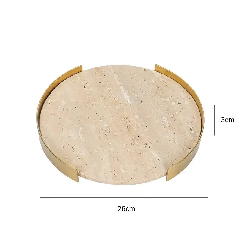 Minimalist beige brown travertine marble tray for dining room decor