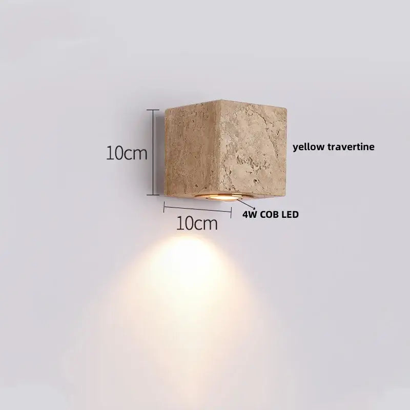 Minimalist beige travertine led wall lights bedroom stone clock