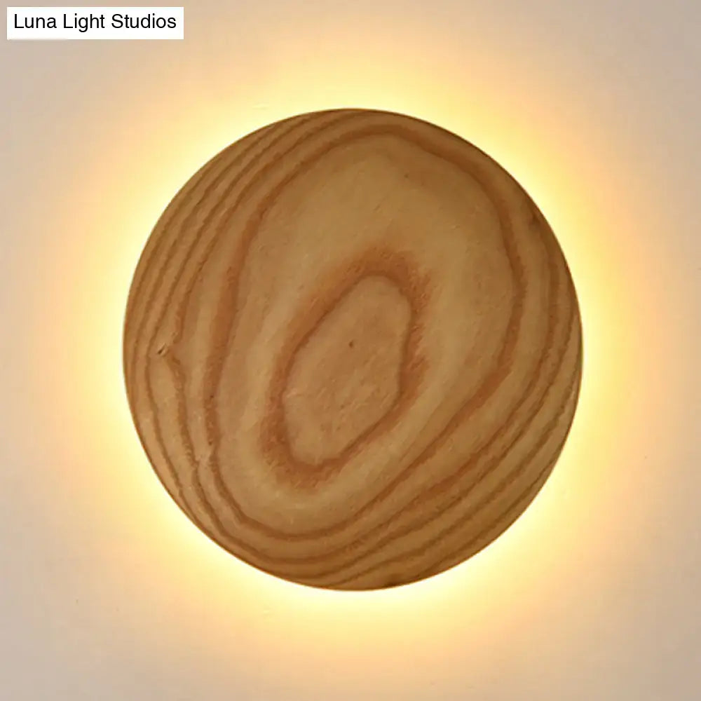 Minimalist beige wood circle led bulb wall sconce parlor light