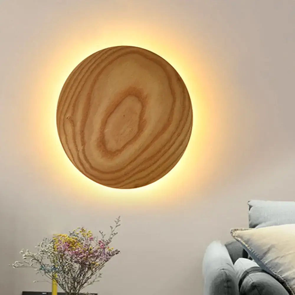 Minimalist beige wood circle led bulb wall sconce parlor light
