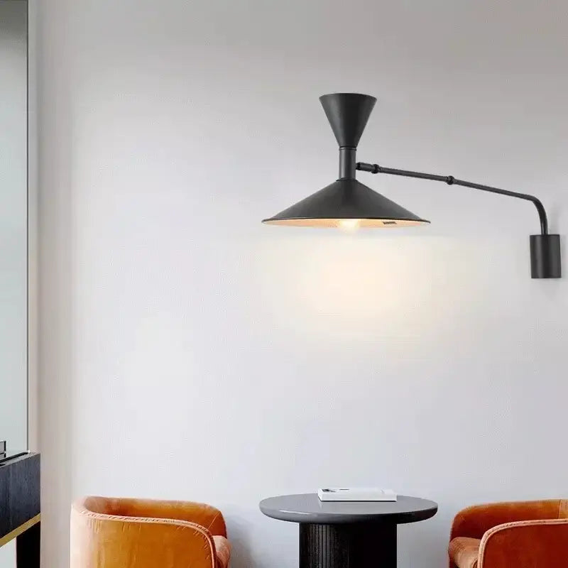 Minimalist black adjustable long arm wall lamp bedroom sconce