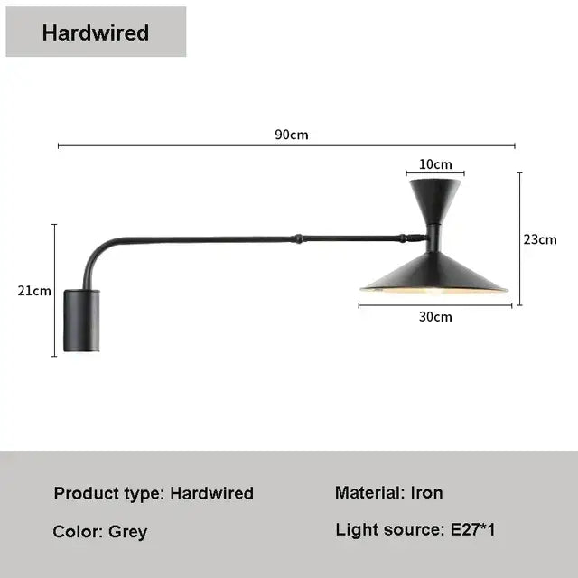 Minimalist black adjustable long arm wall lamp bedroom sconce
