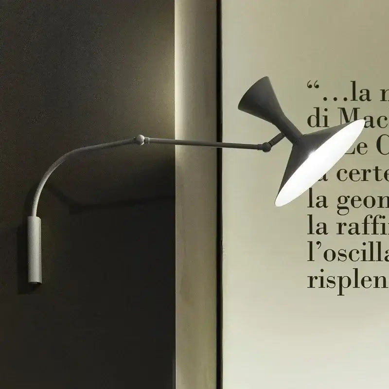Minimalist black adjustable long arm wall lamp bedroom sconce