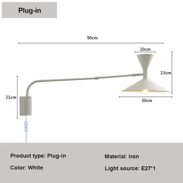 Minimalist black adjustable long arm wall lamp bedroom sconce