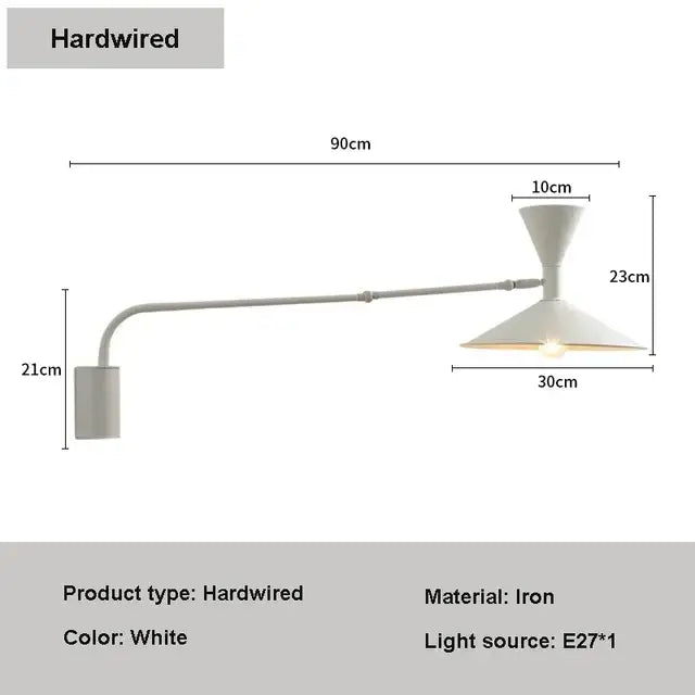 Minimalist black adjustable long arm wall lamp bedroom sconce