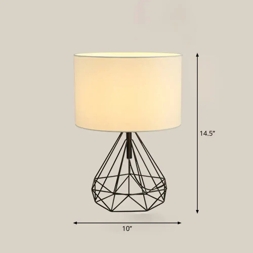 Minimalist black and brown geometric table lamp bedroom fabric shade