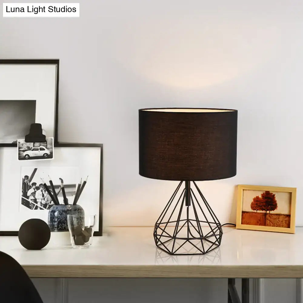 Minimalist black and brown geometric table lamp bedroom fabric shade