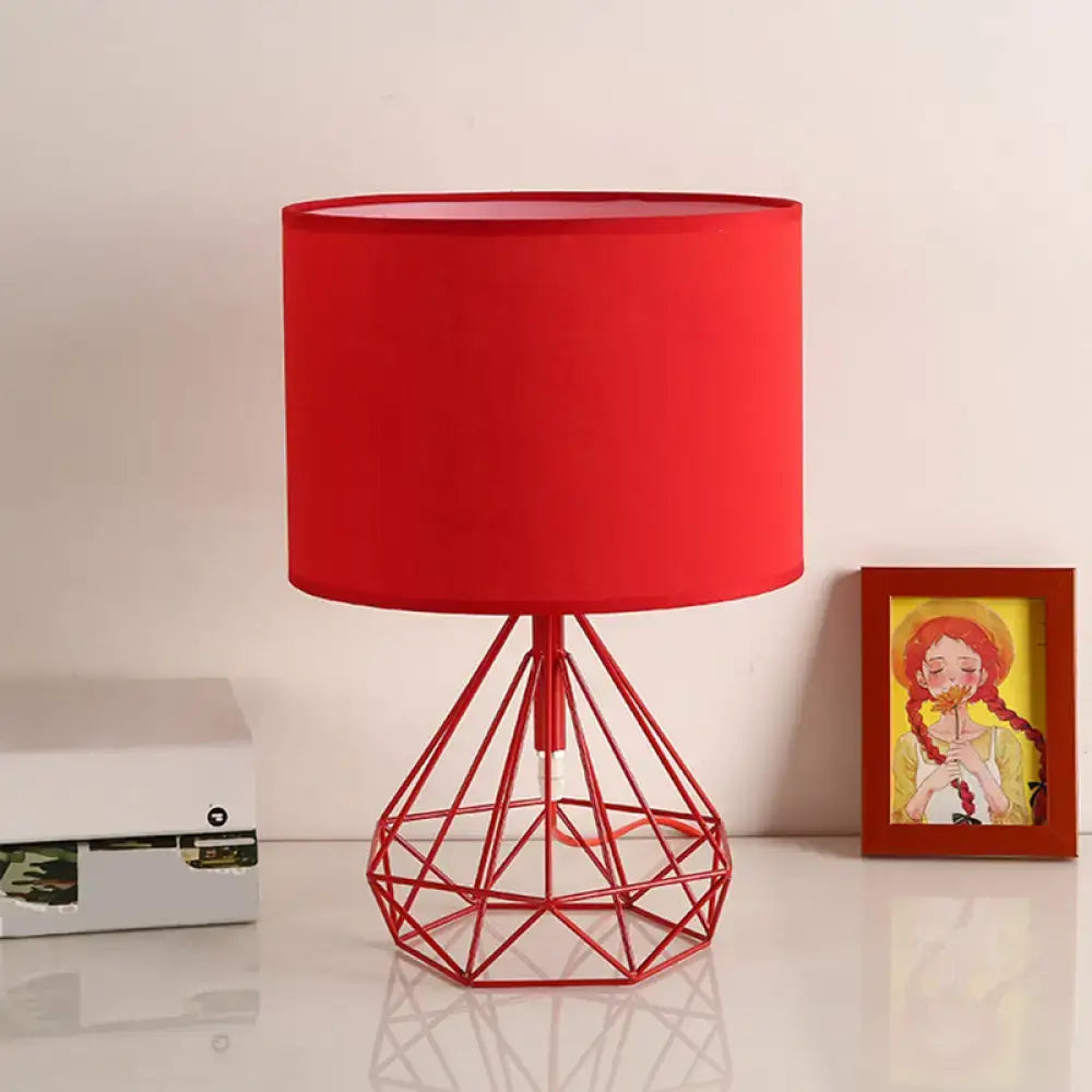 Minimalist black and brown geometric table lamp bedroom fabric shade
