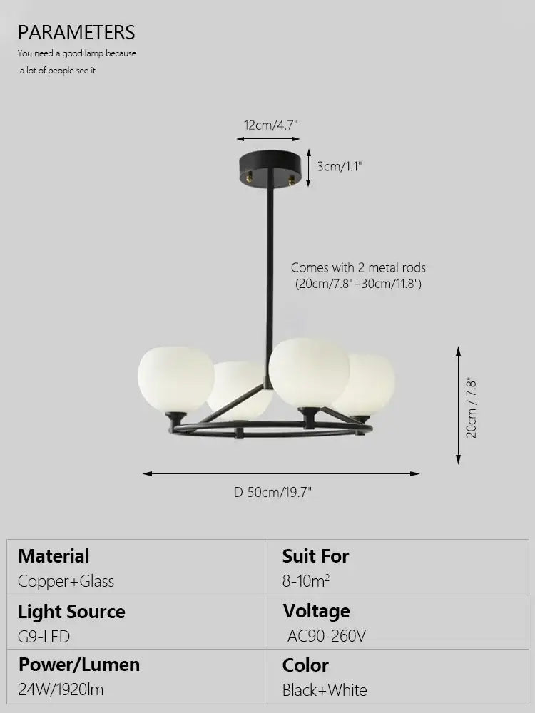 Minimalist black and copper glass chandelier dining room globe light