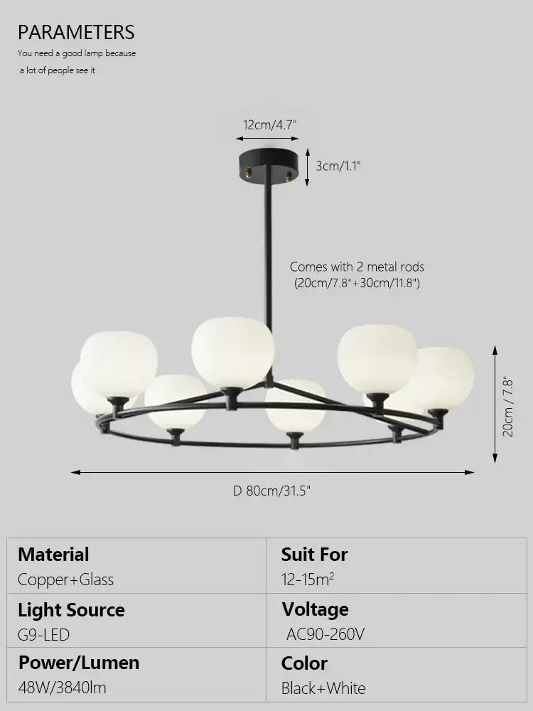 Minimalist black and copper glass chandelier dining room globe light