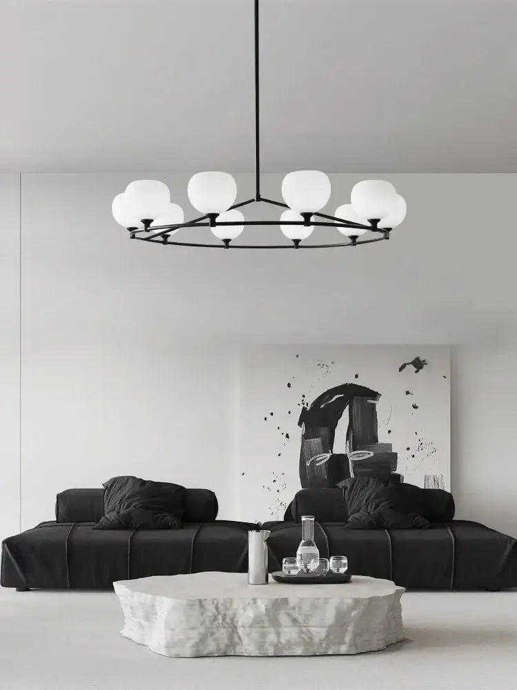 Minimalist black and copper glass chandelier dining room globe light