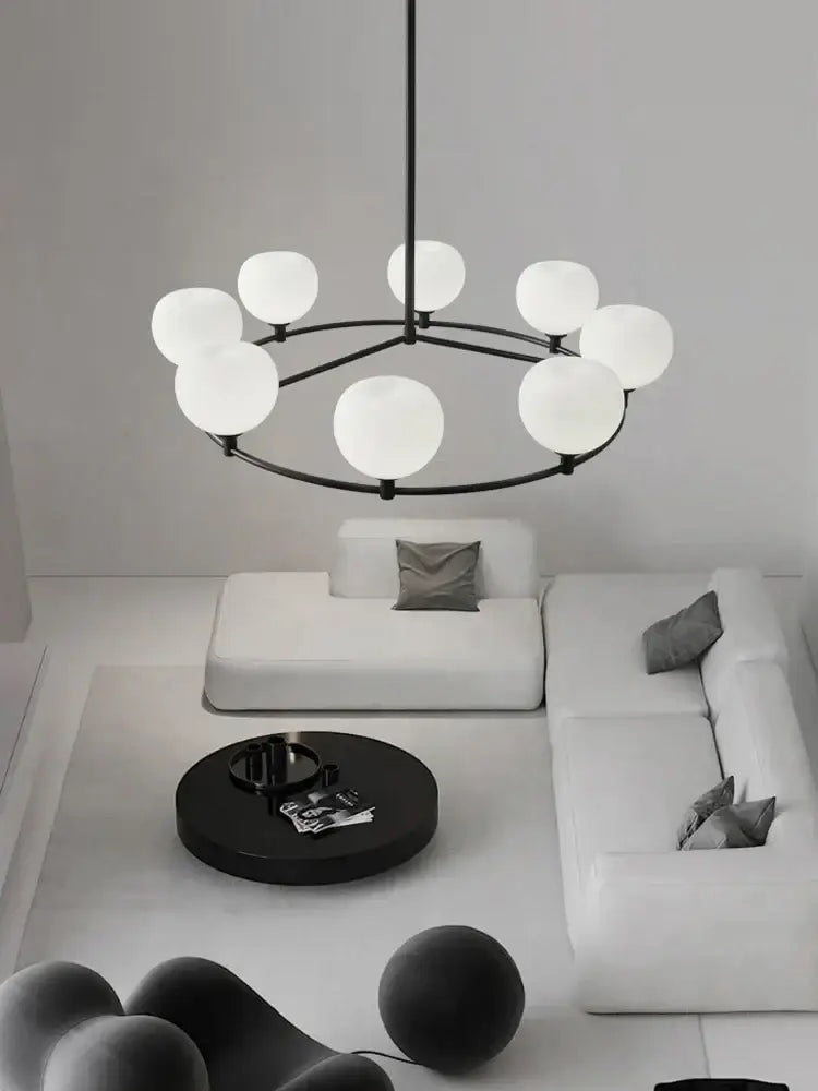 Minimalist black and copper glass chandelier dining room globe light