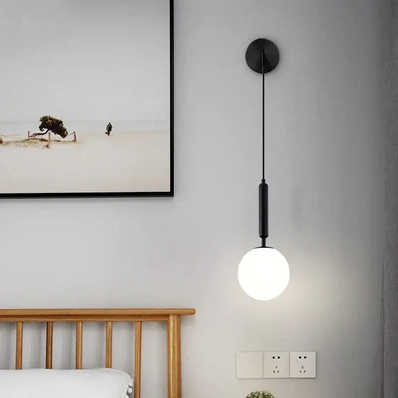 Minimalist black & brass glass ball wall lamp bedroom sconce