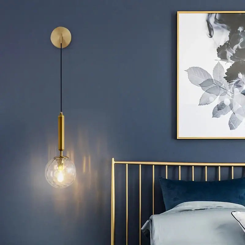 Minimalist black & brass glass ball wall lamp bedroom sconce