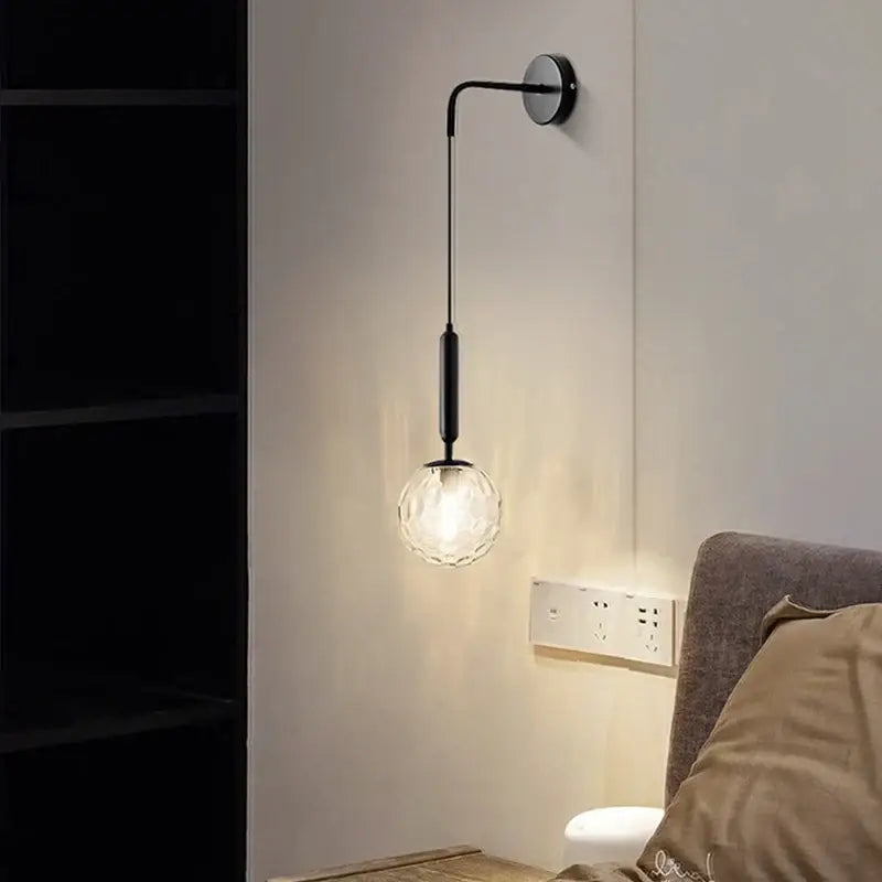Minimalist black & brass glass ball wall lamp bedroom sconce