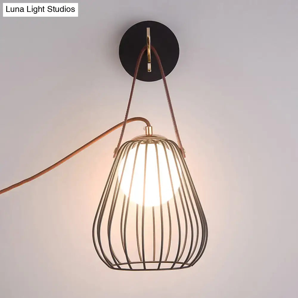 Minimalist black finish pear cage iron wall sconce bedroom light