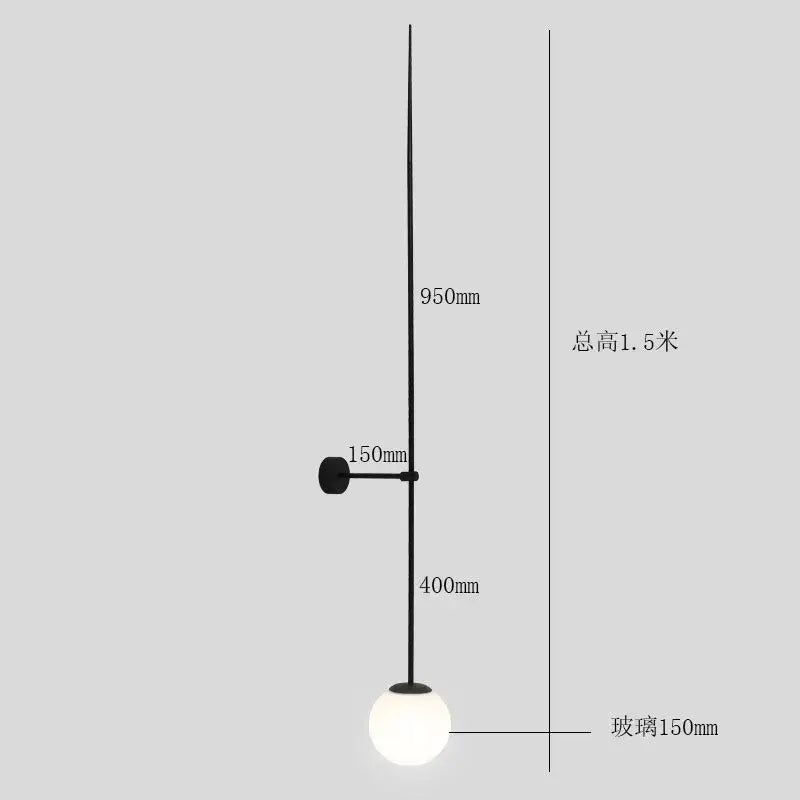 Minimalist black glass ball led wall lamp bedroom sconce