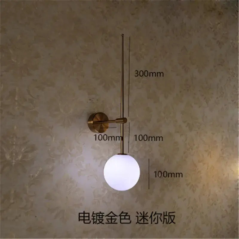 Minimalist black glass ball led wall lamp bedroom sconce