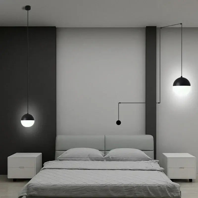 Minimalist black glass ball pendant light kitchen led chandelier