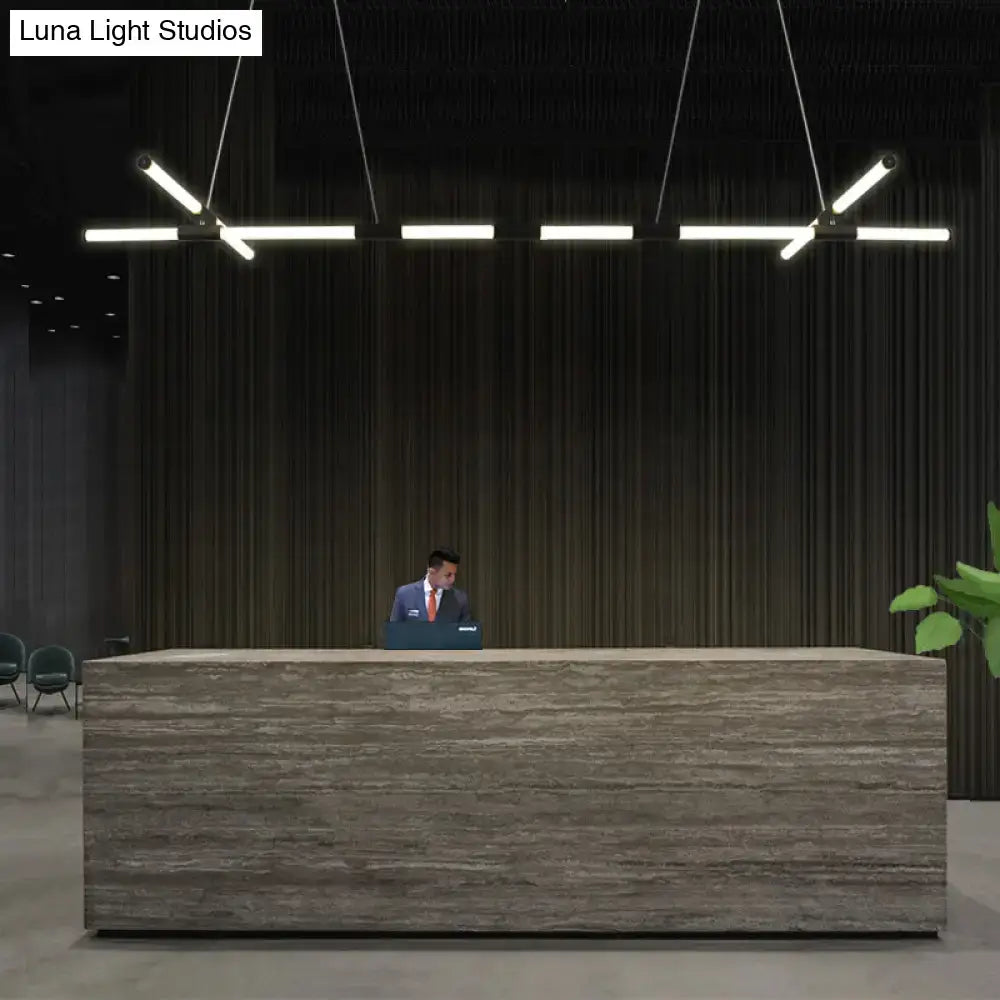 Minimalist black glass tube pendant lamp for office led lighting