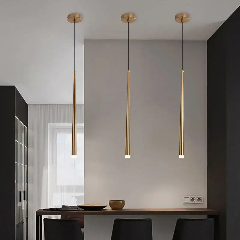Minimalist black & gold cone tube pendant lights for kitchen dining room