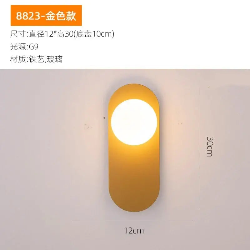 Minimalist black & gold glass ball led wall sconce bedroom light