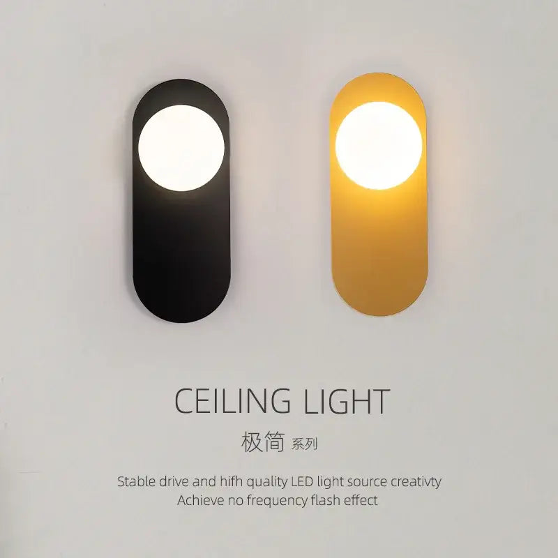 Minimalist black & gold glass ball led wall sconce bedroom light