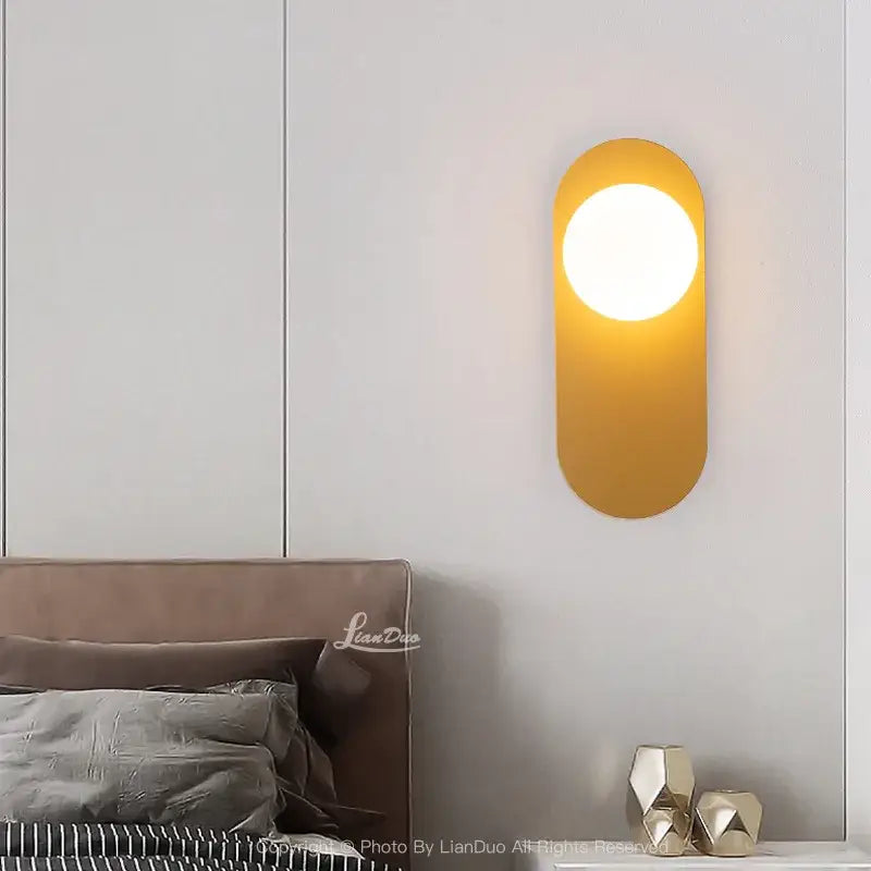 Minimalist black & gold glass ball led wall sconce bedroom light