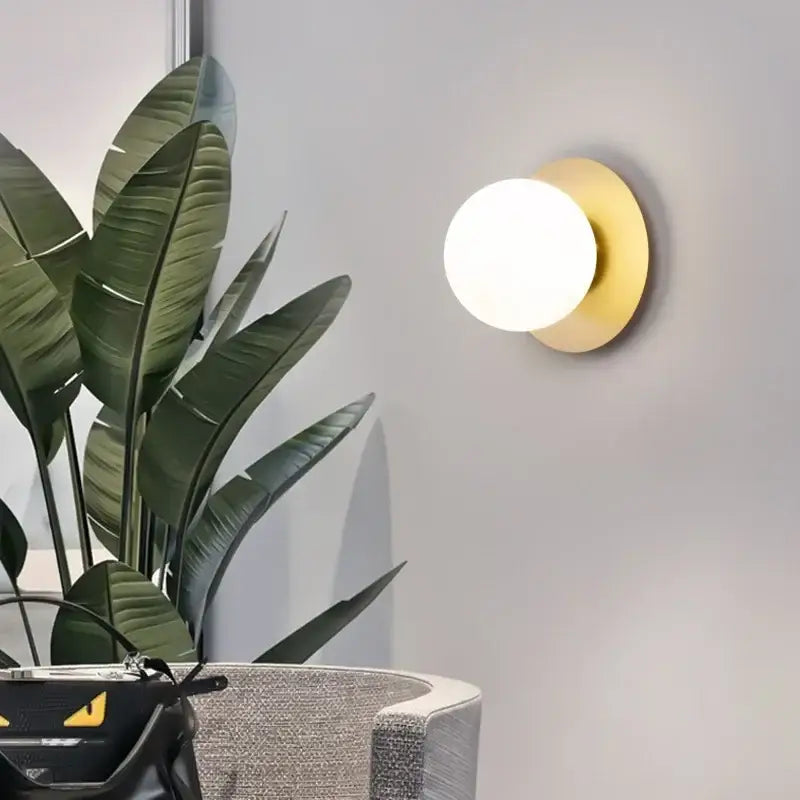 Minimalist black & gold led wall lamp for living room globe sconce