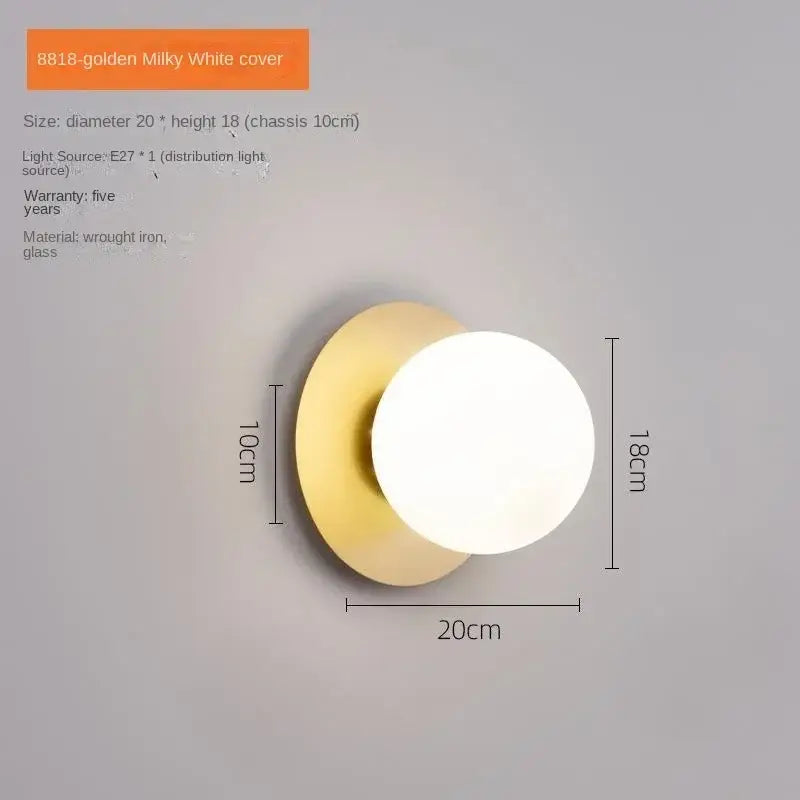 Minimalist black & gold led wall lamp for living room globe sconce