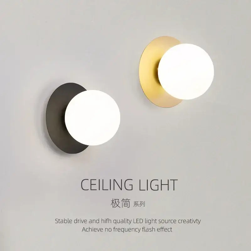Minimalist black & gold led wall lamp for living room globe sconce