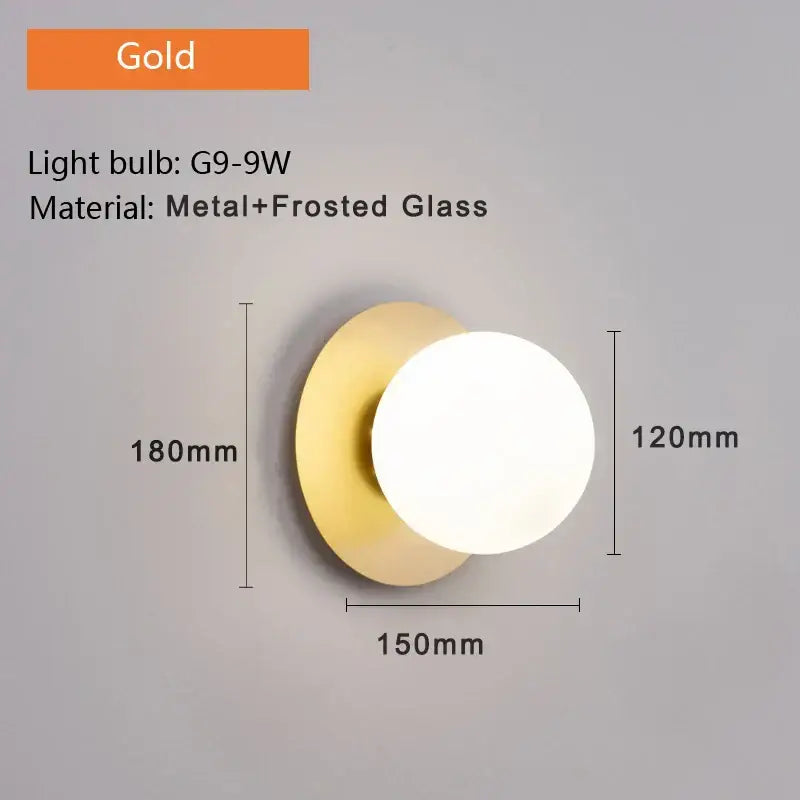 Minimalist black & gold led wall sconce bedroom glass globe light