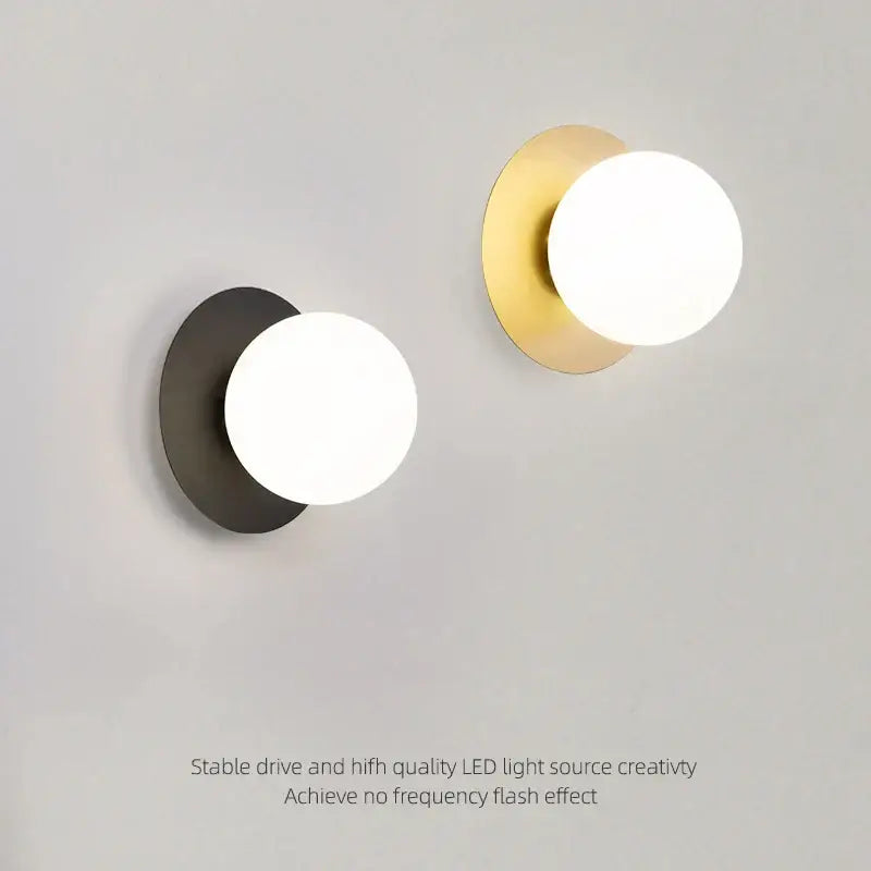 Minimalist black & gold led wall sconce bedroom glass globe light