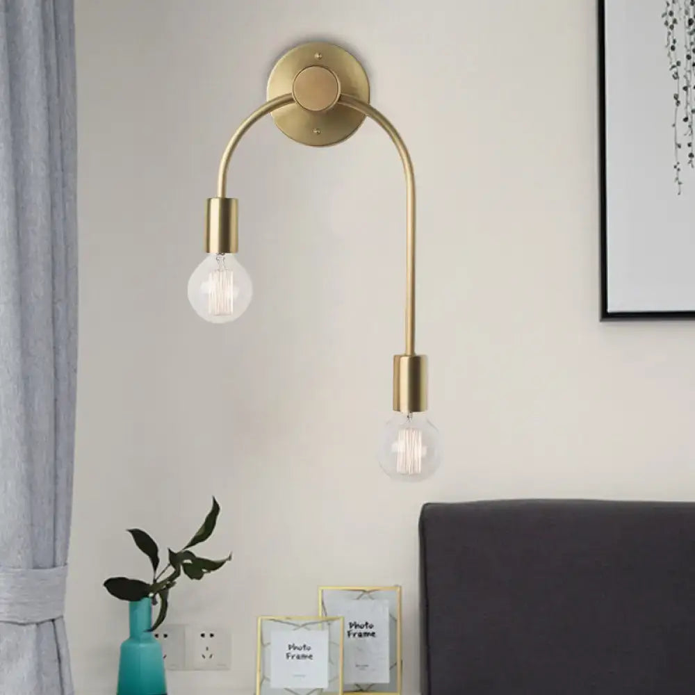 Minimalist black & gold wall lamp bedroom double arm sconce