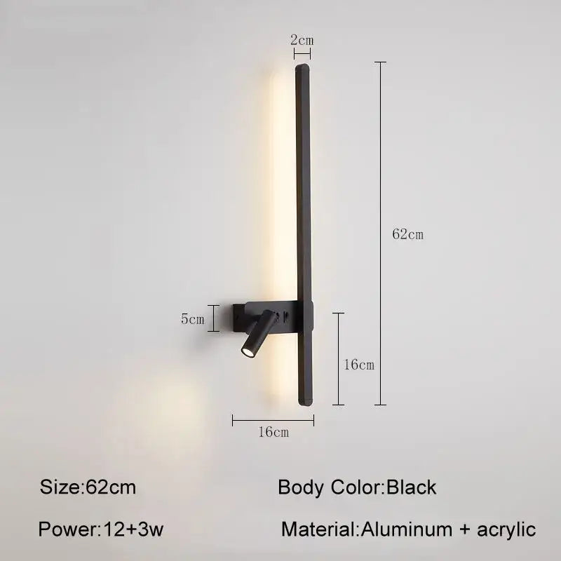 Minimalist black led wall sconce living room adjustable light