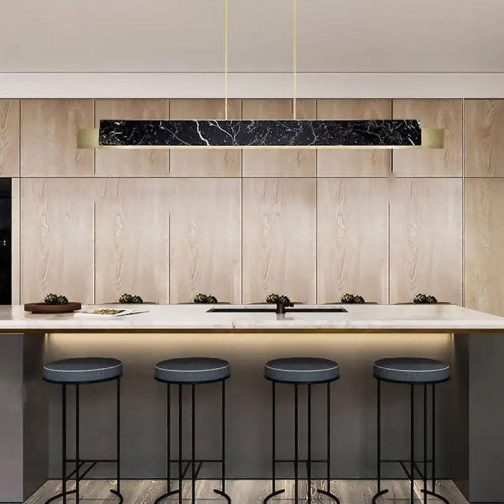 Minimalist black marble rectangular dining room light with gold accents