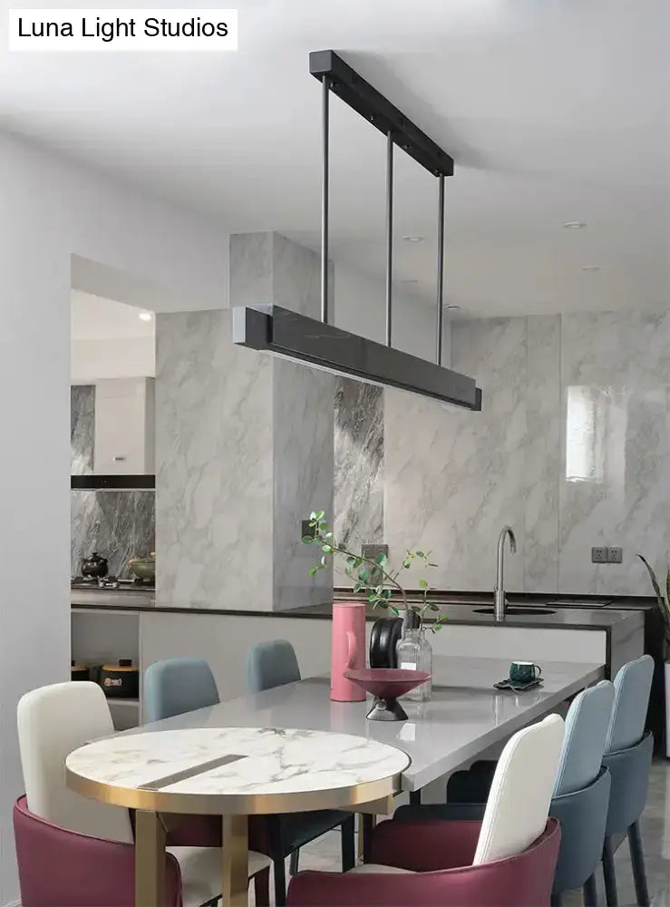 Minimalist black marble rectangular dining room light with gold accents