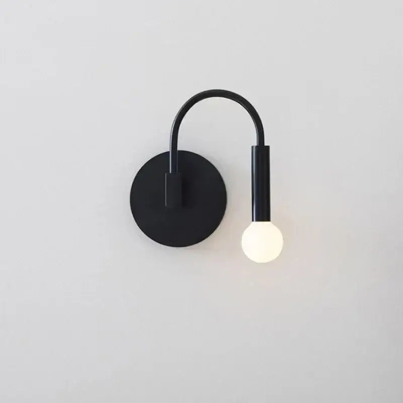 Minimalist black modern wall lamp bedroom curved sconce
