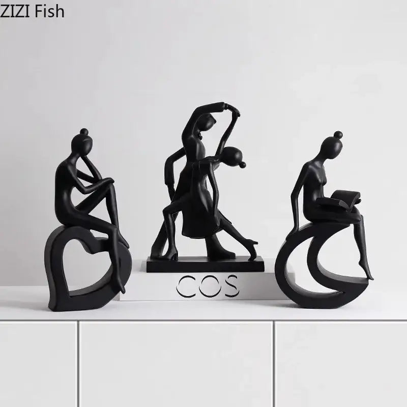 Minimalist black & white abstract resin sculpture living room decor