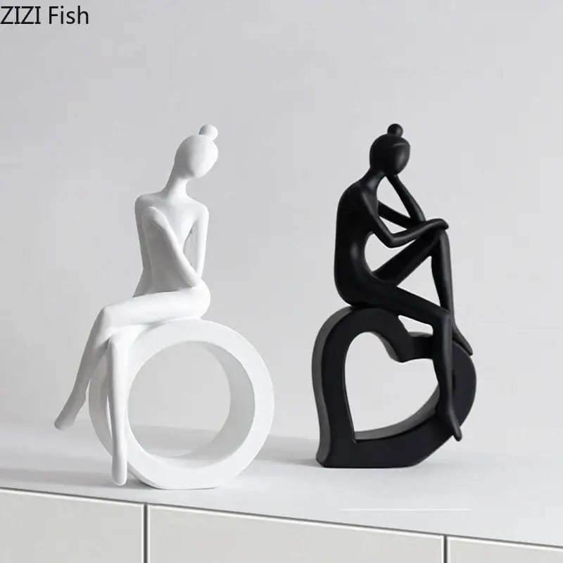 Minimalist black & white abstract resin sculpture living room decor