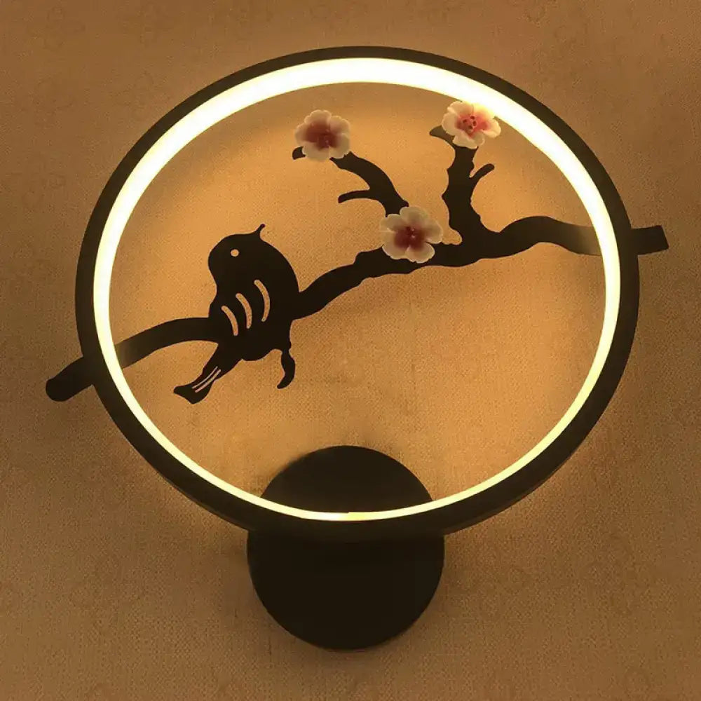 Minimalist black & white circular led wall sconce with shelf living room