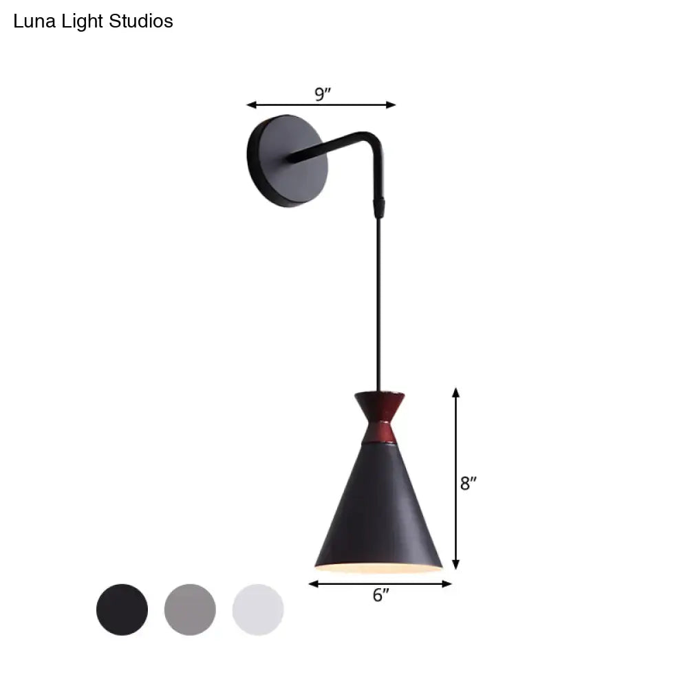 Minimalist black & white conical wall light – bedroom iron wall sconce