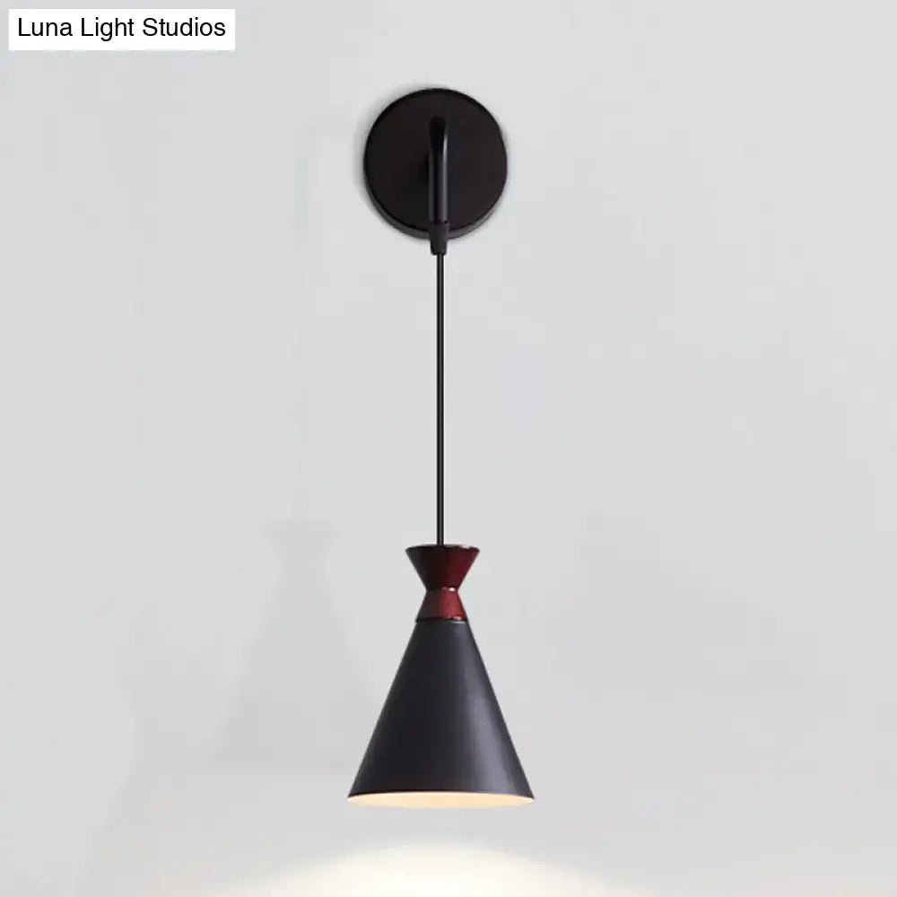 Minimalist black & white conical wall light – bedroom iron wall sconce