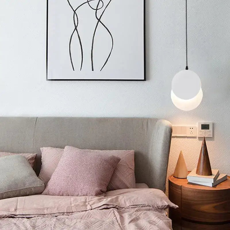 Minimalist black & white crescent moon pendant chandelier bedroom light