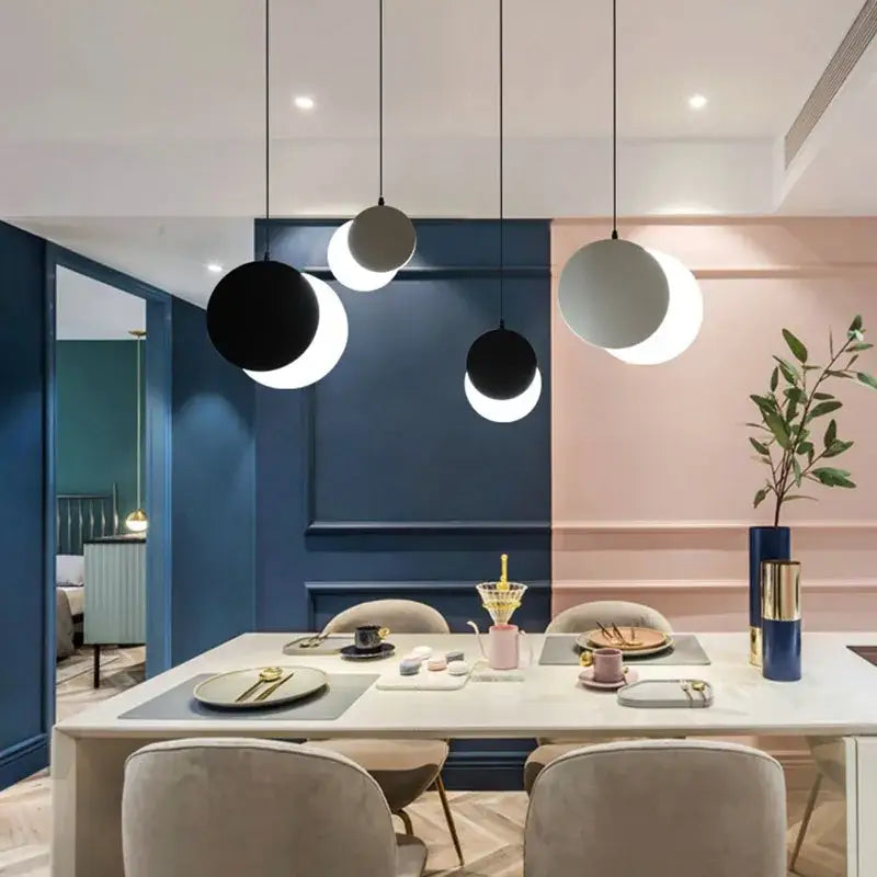 Minimalist black & white crescent moon pendant chandelier bedroom light