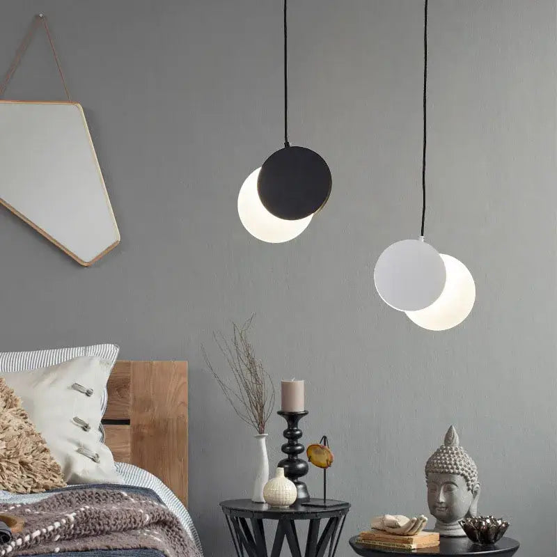 Minimalist black & white crescent moon pendant chandelier bedroom light