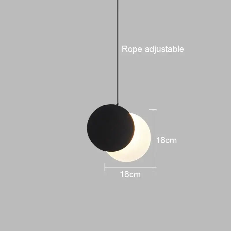 Minimalist black & white crescent moon pendant chandelier bedroom light