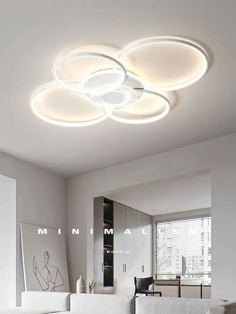 Minimalist black & white floral ring ceiling lamp living room
