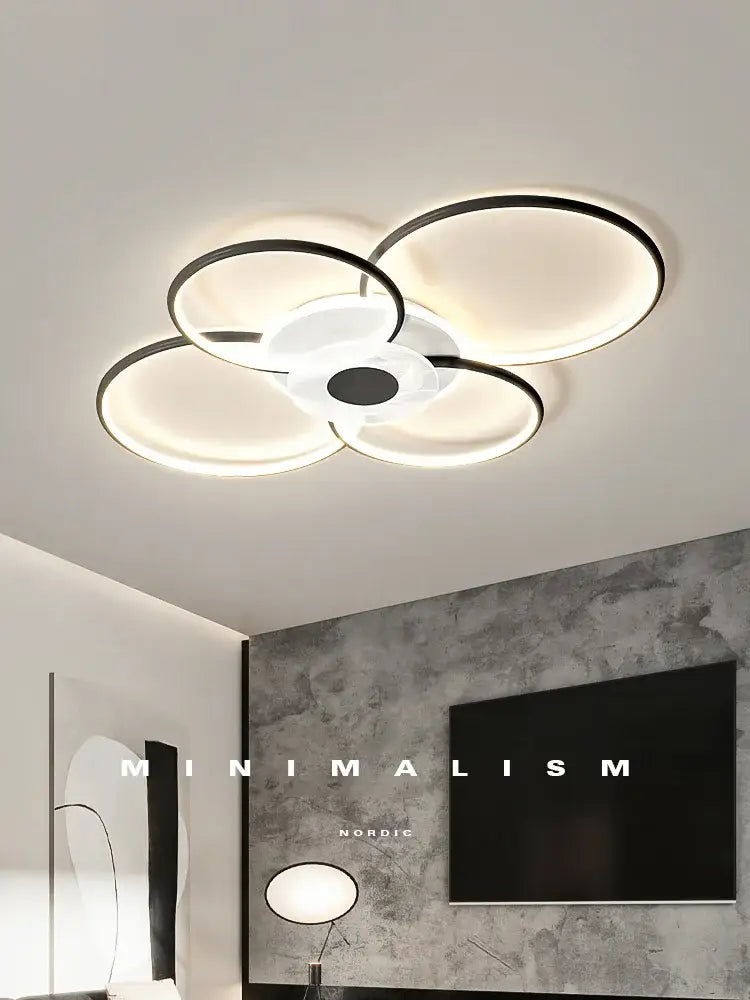 Minimalist black & white floral ring ceiling lamp living room