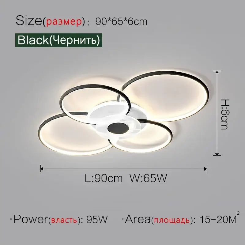 Minimalist black & white floral ring ceiling lamp living room